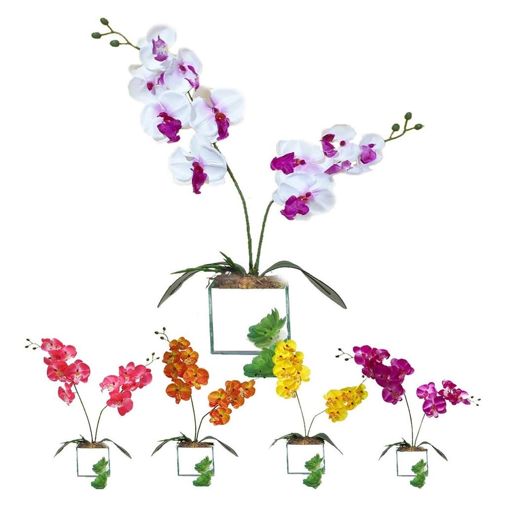 Orquídea Grande Artificial Com Vaso Vidro Sofisticado  Para Decoração Casa, Escritorio, Presente