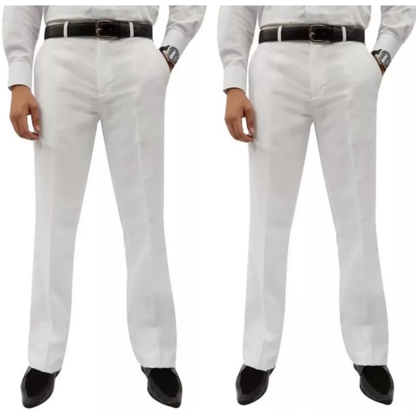 Kit 2 Calça Masculina Social Branca Oxford com 2 bolsos