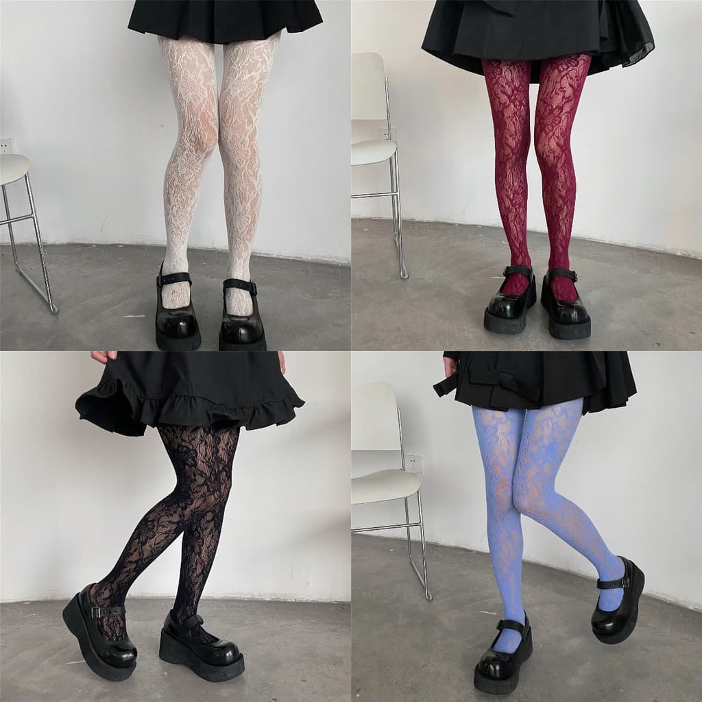 Estilo Punk Fishnet Meia-Calça Doce Menina Collants Coxa Meias Altas Lingerie De Malha Colorido Oco Para Fora Corpo