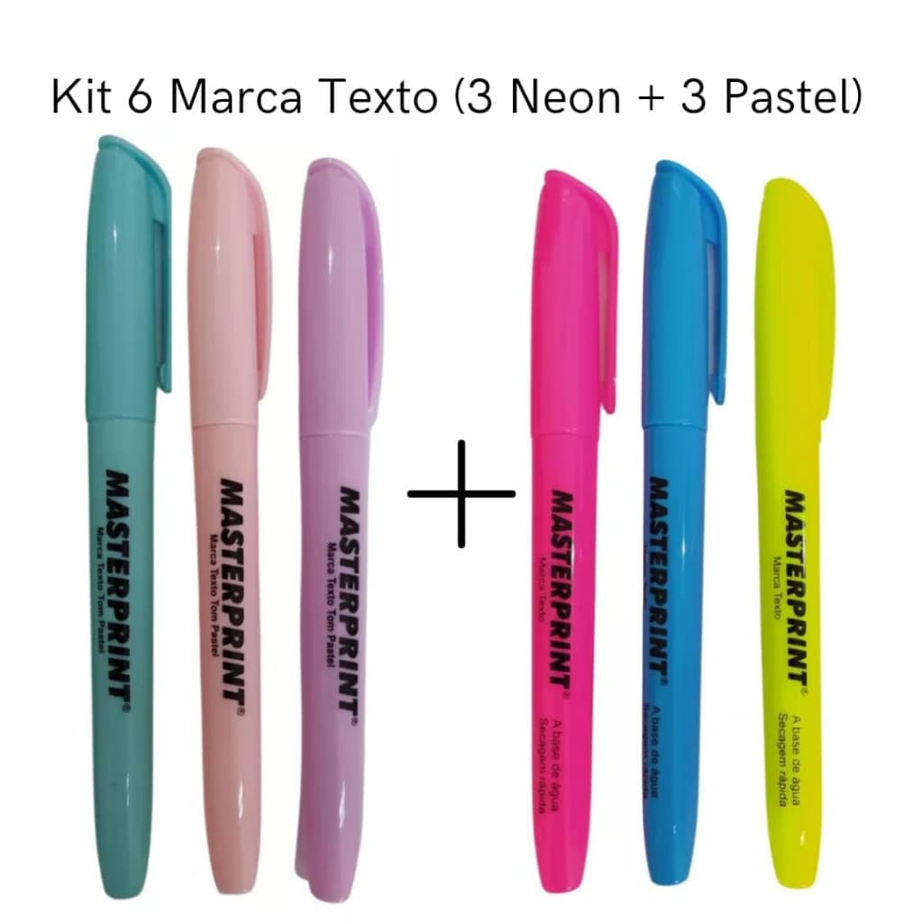 Kit 6 Marca Texto (3 Neon + 3 pastel) Masterprint