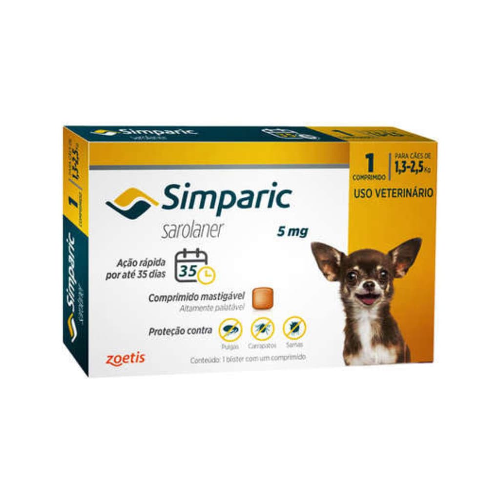 Antipulgas Para Cães Simparic 5mg 1,3-2,5kg 1 Comprimidos