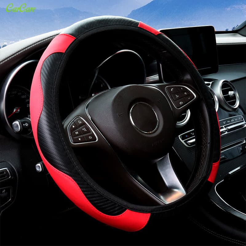 Capa de Volante Elástica Sem Anel Interno Fibra de Carbono Couro Todas as Estações Capa Universal para Guidão CarCare