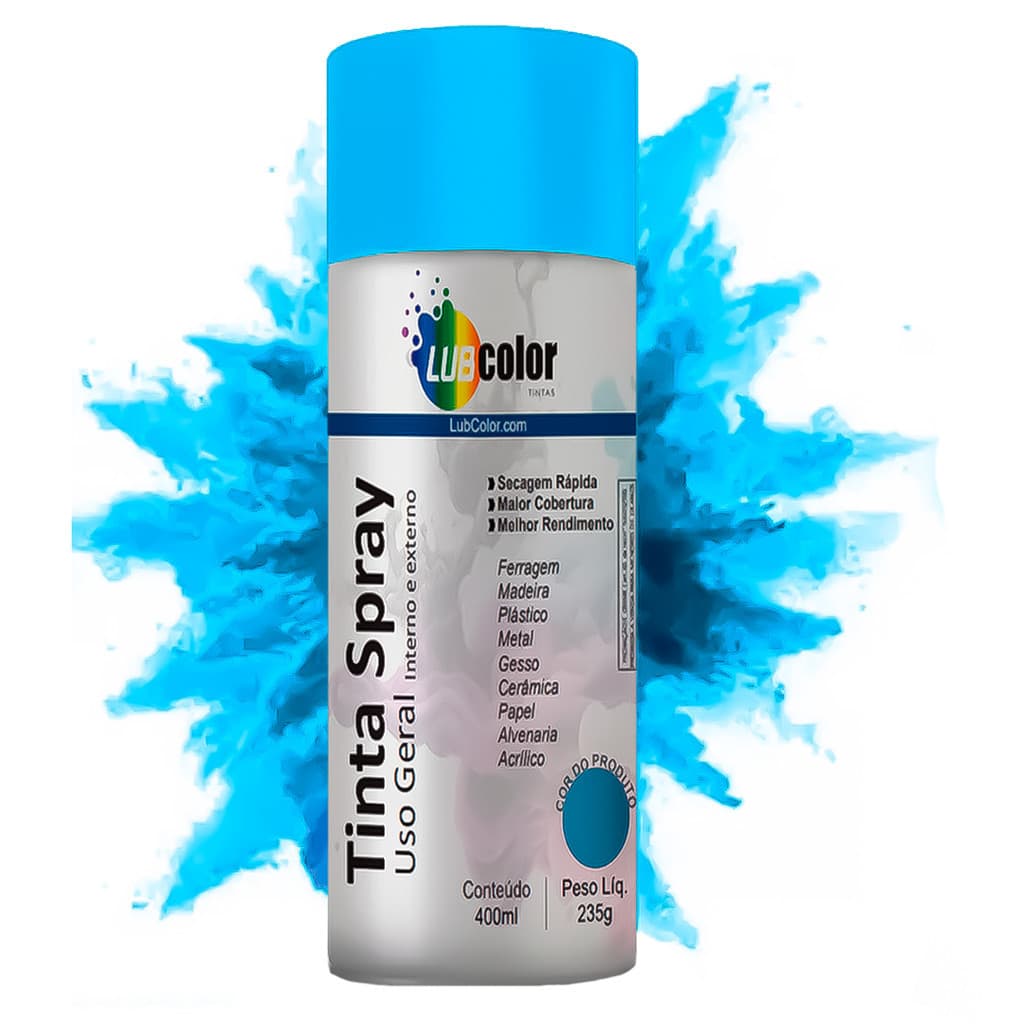 Tinta Spray Azul Claro Uso Geral 400ml Madeira Plástico Metal Isopor Papel