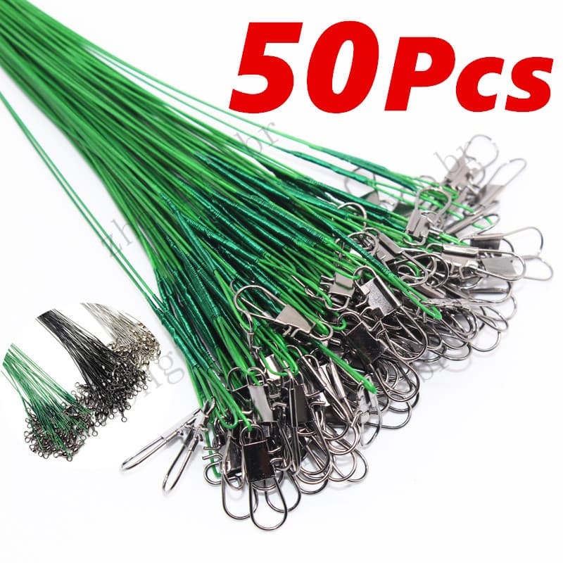 Líder De Linha De Pesca De Aço De 50 Peças Com Equipamento Acessório Giratório , Pode Ser Usado Em Água Salgada E Doce