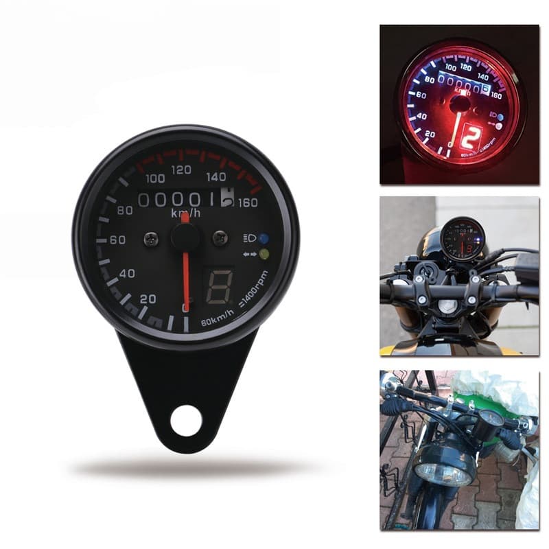 Motocicleta café racer odômetro velocímetro instrumento de medição indicador LED medidor de velocidade