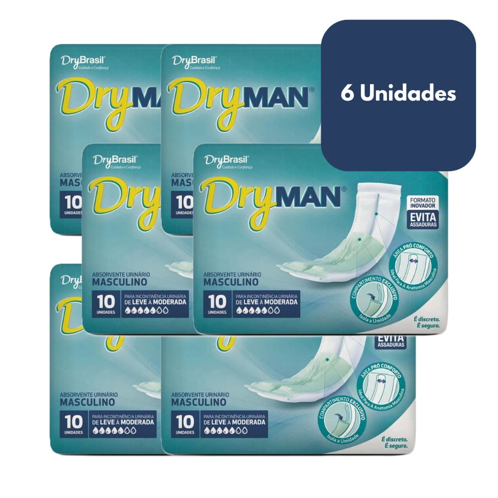 Kit 60 Absorvente Geriátrico Masculino Fralda Dryman c/10
