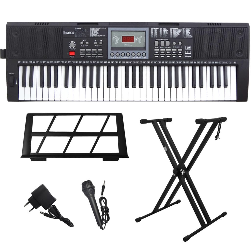 Kit Teclado Musical Portátil 61 Teclas Rhythmic 80 Bluetooth com Suporte em X