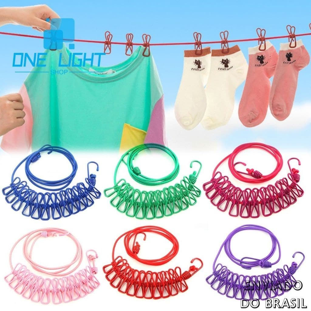 Linha Varal De Roupa De Secagem Multifuncional De 180cm Com 12 Clipes