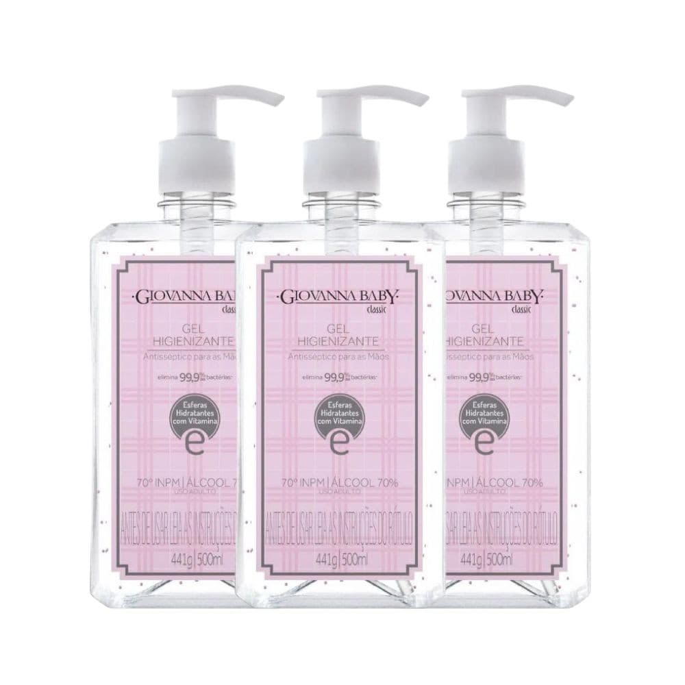 Kit Álcool Em Gel Higienizante Giovanna Baby Classic Rosa 500ml (3 unidades)