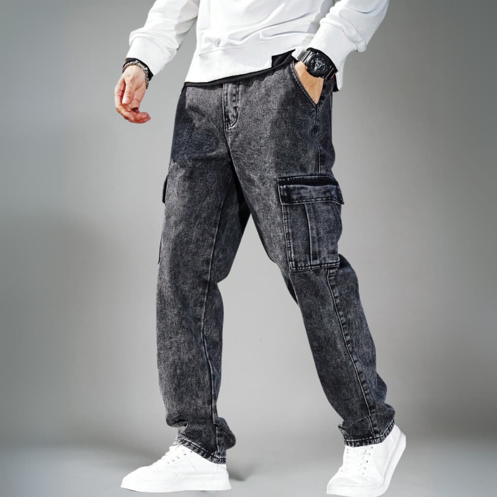 Calça Jeans Cargo Masculina Streetwear Preta Mescla Cinza Grafite 34 Ao 44