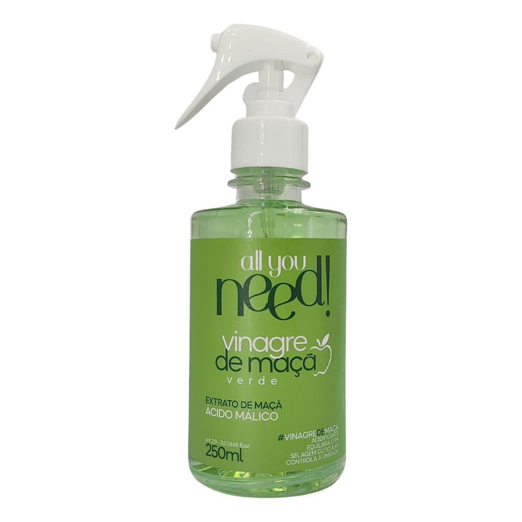 Vinagre De Maçã Verde Capilar 250ml Tratamento Para Cabelos Secos e Porosos Ácido Malico Mirai