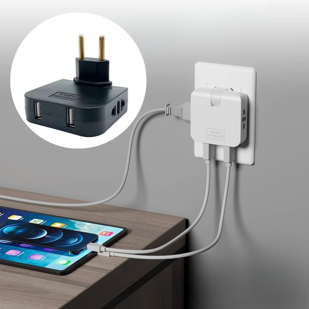 Tomada Adaptador Benjamin Dobrável 10A com 04 Entradas Duplo USB 10A