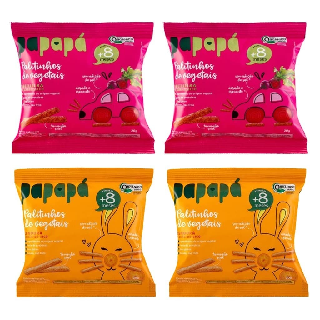 kit 4 pacotes de palitinhos vegetais de bebês papapa lanches
