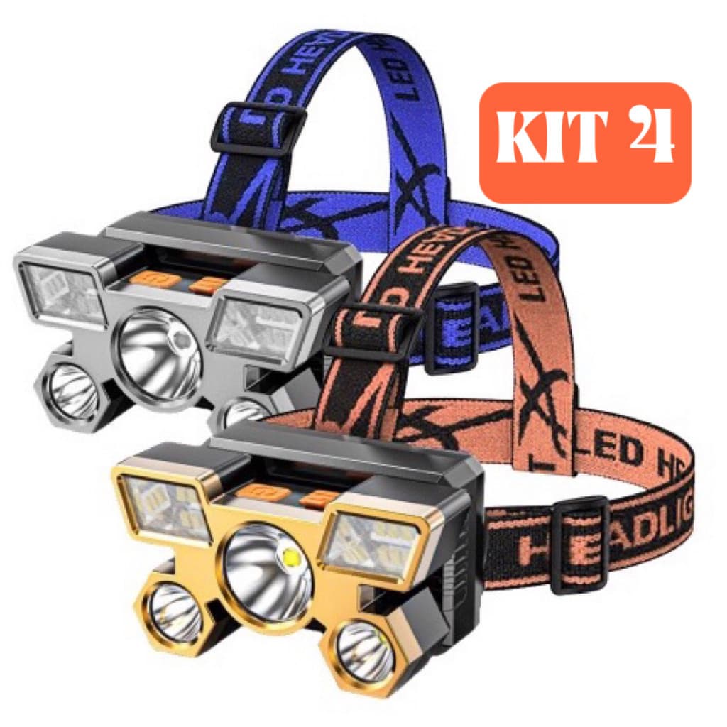 Lanterna Holofote De Cabeça 5 LED Super Brilhante À Prova D 'Água USB Recarregável 4 modos