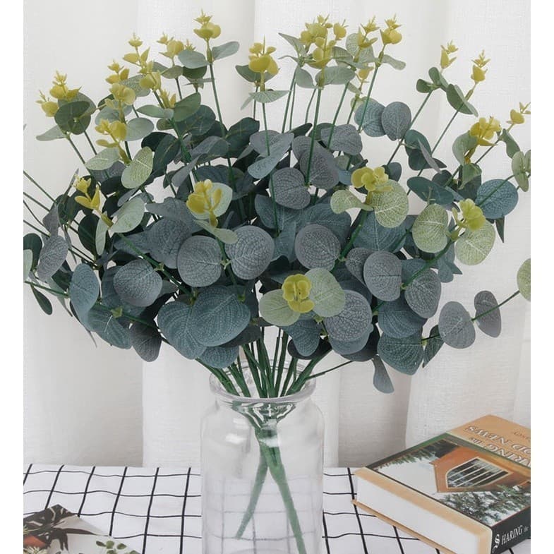 16 Cabeças de Eucalipto Folhas do Dinheiro Plantas Artificiais para Home Office e Jardim