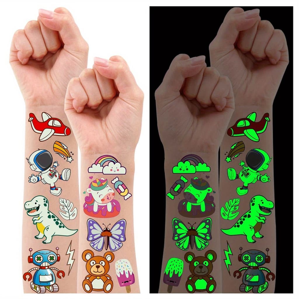380 Estilos (30 Folhas) Tatuagens Luminosas Mistos Temporárias Adesivos Com Unicórnio/Sereia/Dinossauro/Espaço Externo/P
