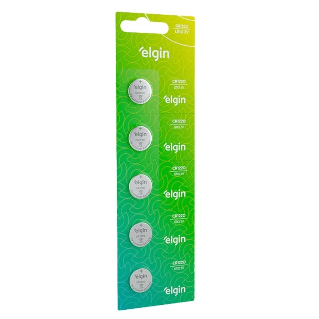 5 Baterias Pilha Moeda Cr1220 3V 1 Cartela Relógios Elgin