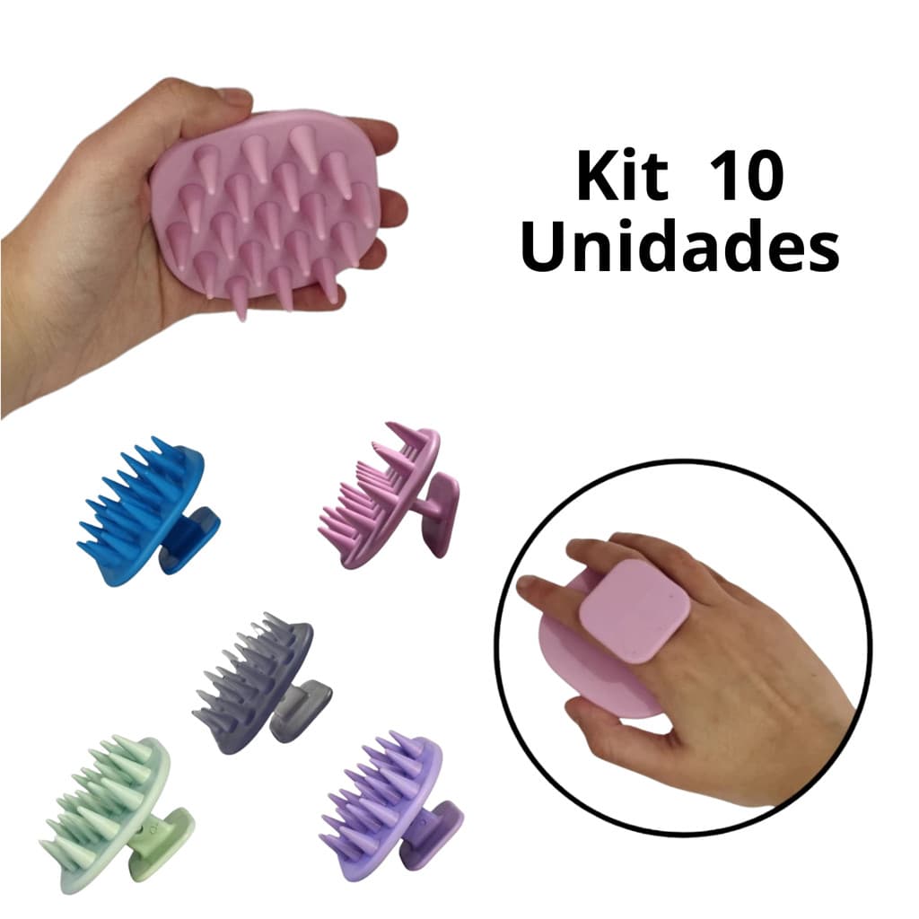Kit 10 Escova Massageadora De Silicone Couro Cabeludo Anti-Deslizante