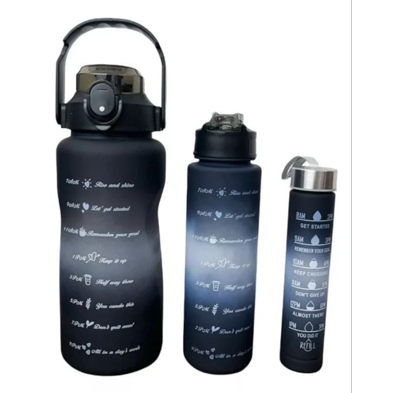 Garrafa De Água Squeeze Academia Preto Com 2000ml 900ml E 300ml Portátil Adesivos 3D