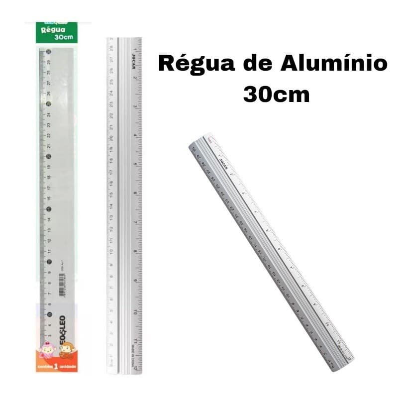 Régua 30cm de Alumínio Escolar Escritório Leo &Leo