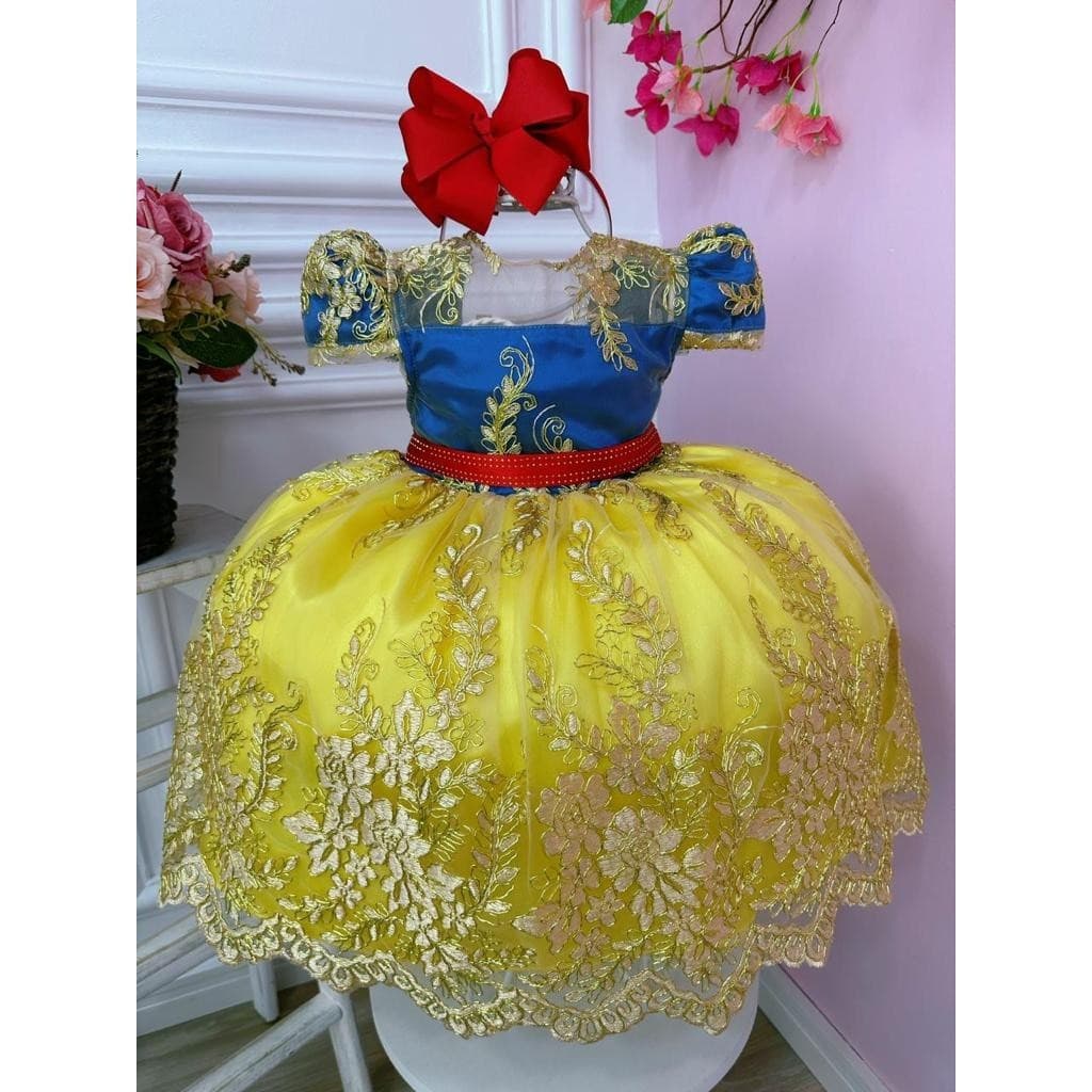 Vestido festa infantil branca de neve rendado luxo 1 a 4 anos princesa