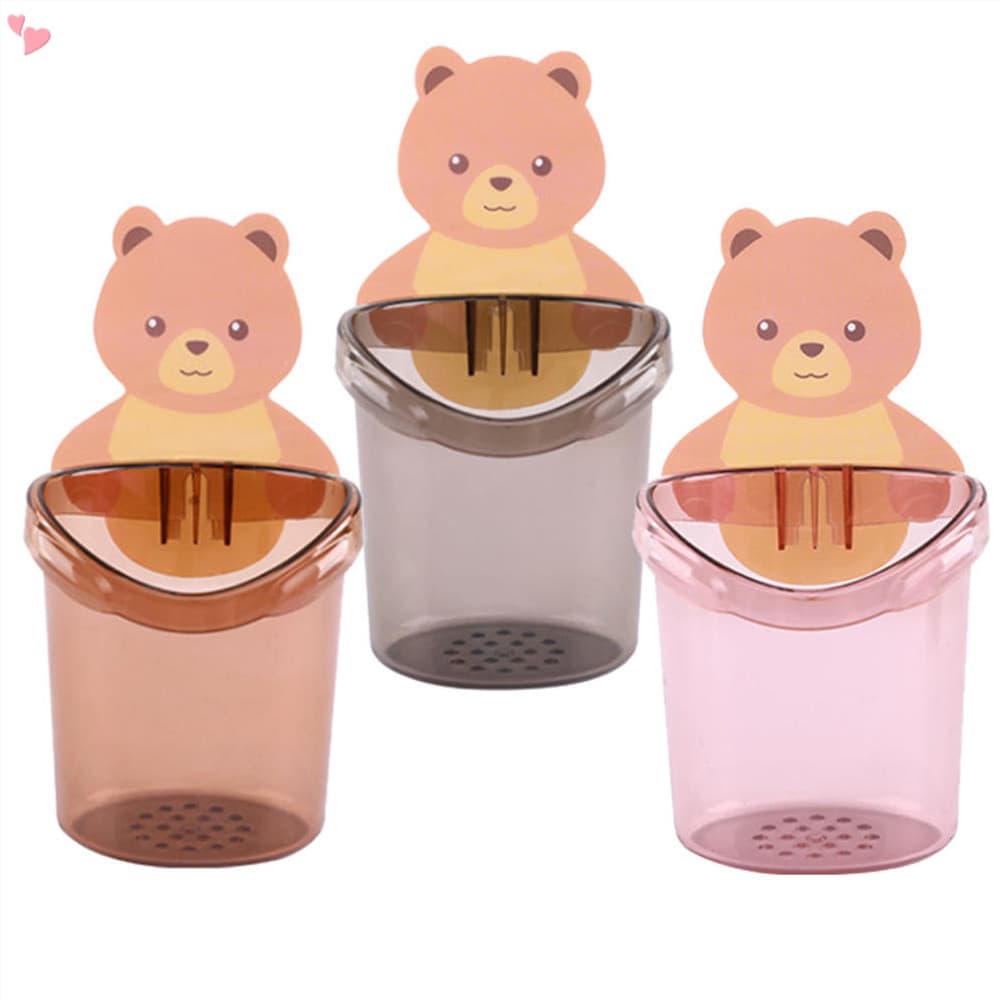 Suporte De Escova De Dentes De Parede Autoadesivo De Urso Fofo , Organizador De Banheiro De Plástico Para , Pasta De Den