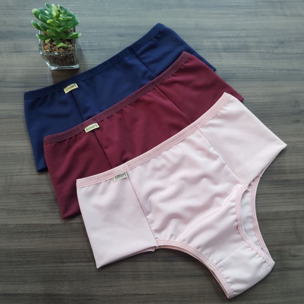 Kit 3 Calcinhas Cintura Alta Pala Dupla Forro 100% Algodão Cós Alto Ultra Conforto