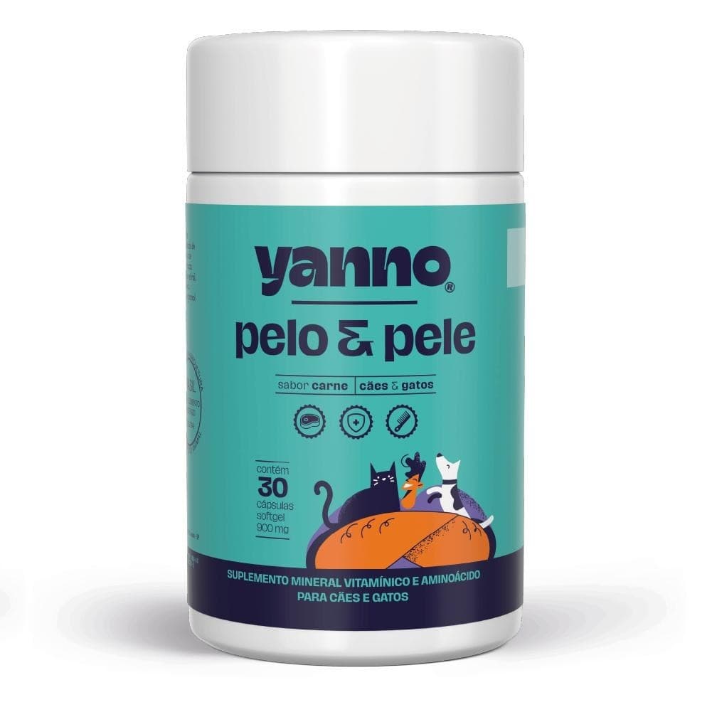 Suplemento Pet Cães Gatos Reduz Queda de Pelo Fortalece Biotina Colágeno Omega 3 | 30 a 120 Caps Sabor Carne