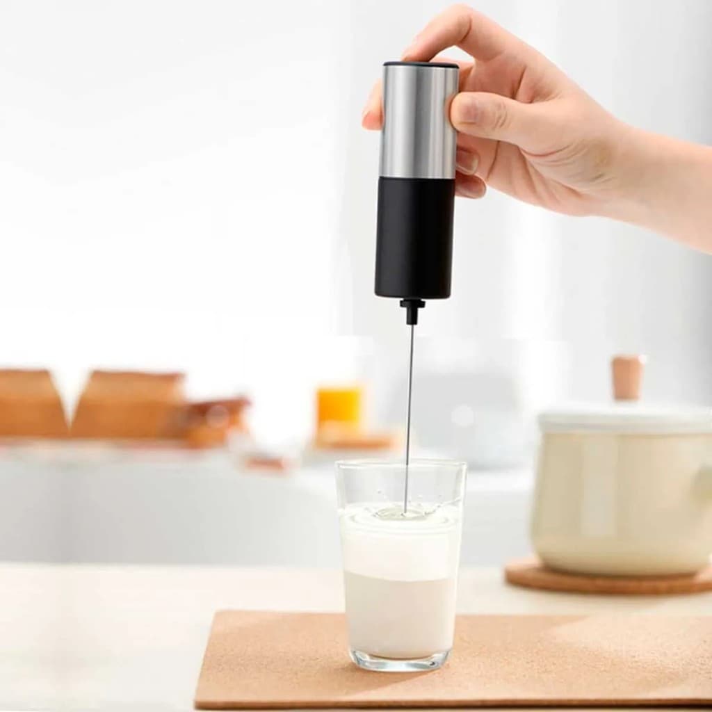 Mixer Mini Misturador Batedor Bebidas A Pilha Portátil Inox