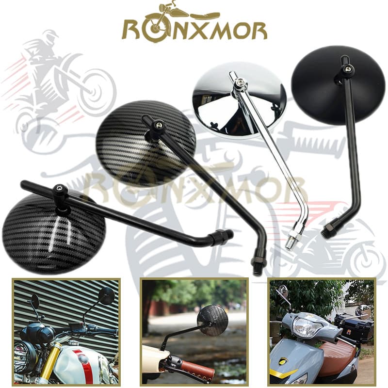 RONXMOR 2 Pcs Espelhos Retrovisores Universais Para Motocicleta Laterais Redondos Cafe Racer 8MM 10MM Furo De Instalação