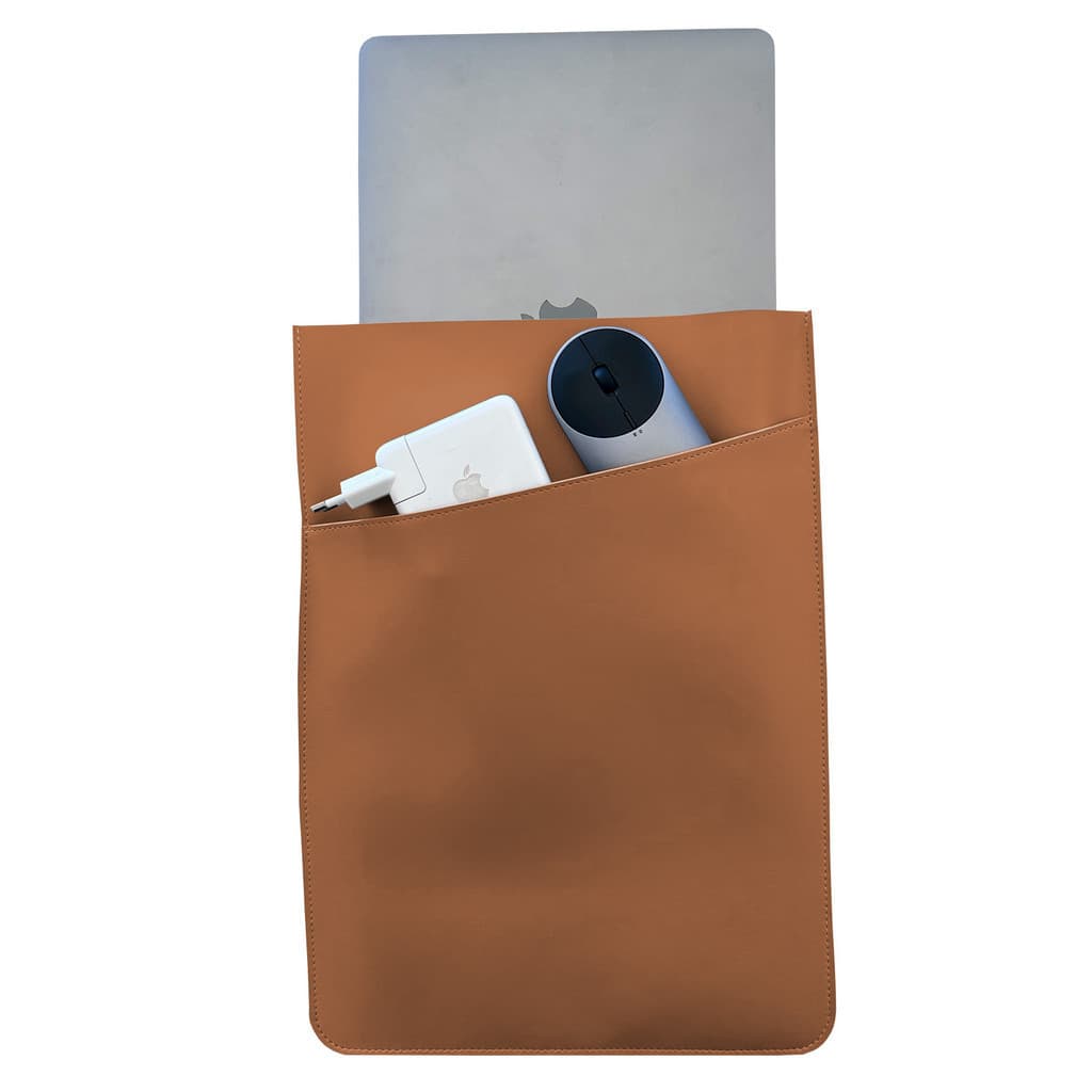 Pasta Case Para Notebook de Couro Caramelo com Bolso