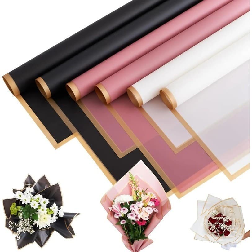 Papel De Embrulho De Flores Rosa De Borda Dourada Estilo Coreano Meio Transparente Material Florista
