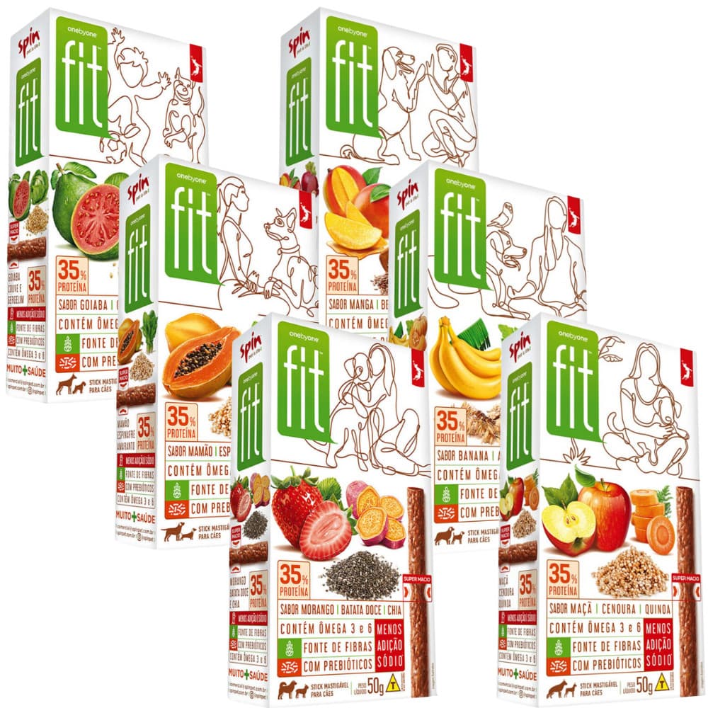 Spin Onebyone Fit Petisco Mix Banana, Maçã, Morango, Manga, Goiaba e Mamão 50g - Kit 6 Unidades