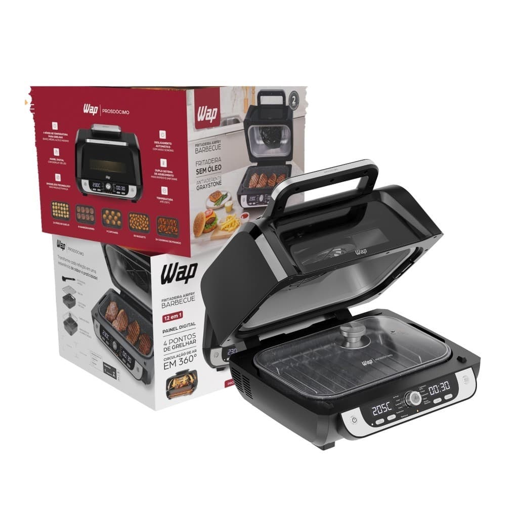 Fritadeira Air Fryer Digital Eletrica 12 em 1 Barbecue Wap Prosdócimo