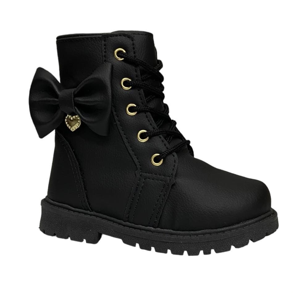 Bota Tratorada Preto Laço Infantil Feminina 20 Ao 34