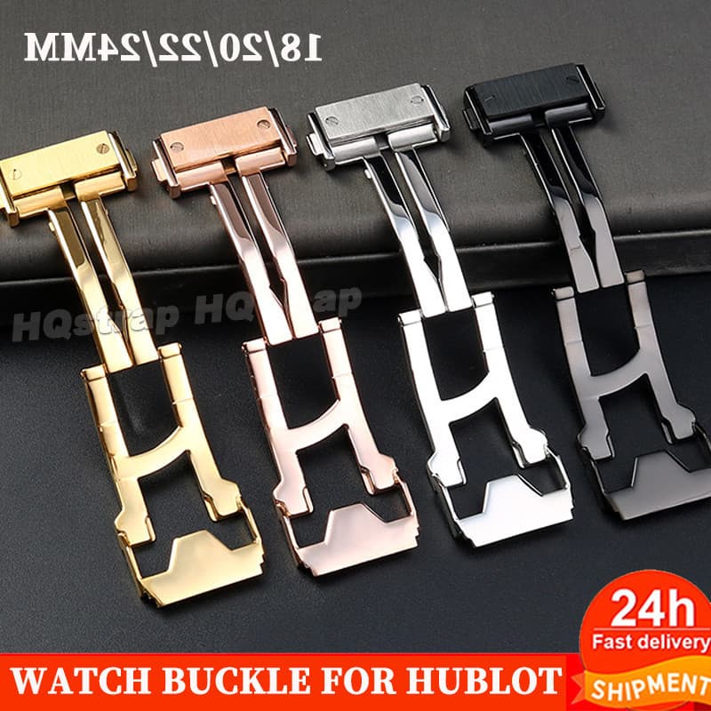 Fivela De Relógio 18mm 20mm 22mm Fivelas De Aço Inoxidável Botão De Pressão Dupla Couro Silicone Prata Acessórios