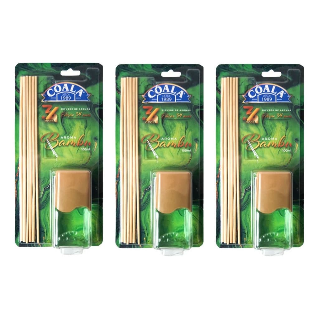 Kit 3 Coala Difusor de Aromas e Ambientes Bambu 100ML - Com Varetas - Perfumado