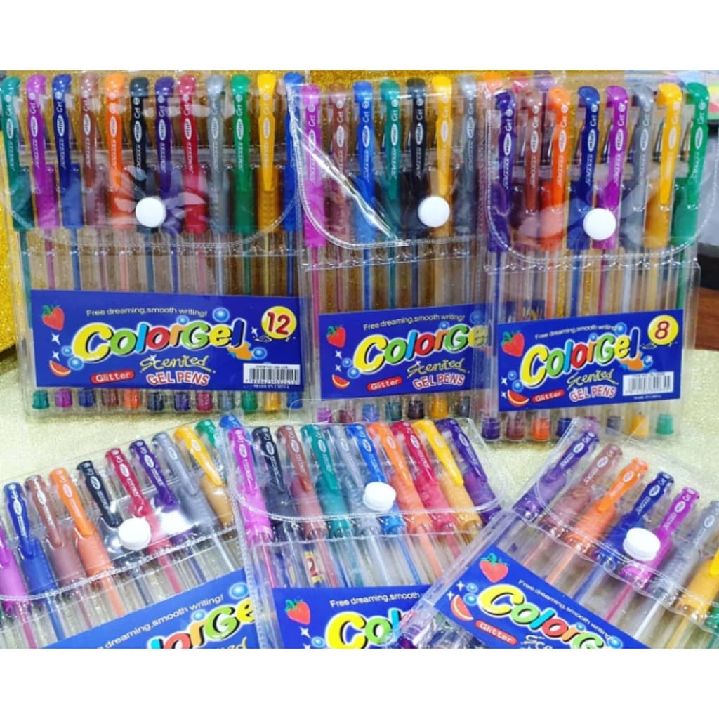 Kit Com 6/8/10/12/24/36 Unidades Canetas Gel Cheirinho de Frutas Coloridas Perfumadas Brilhante Glitter Neon Tons Pastel