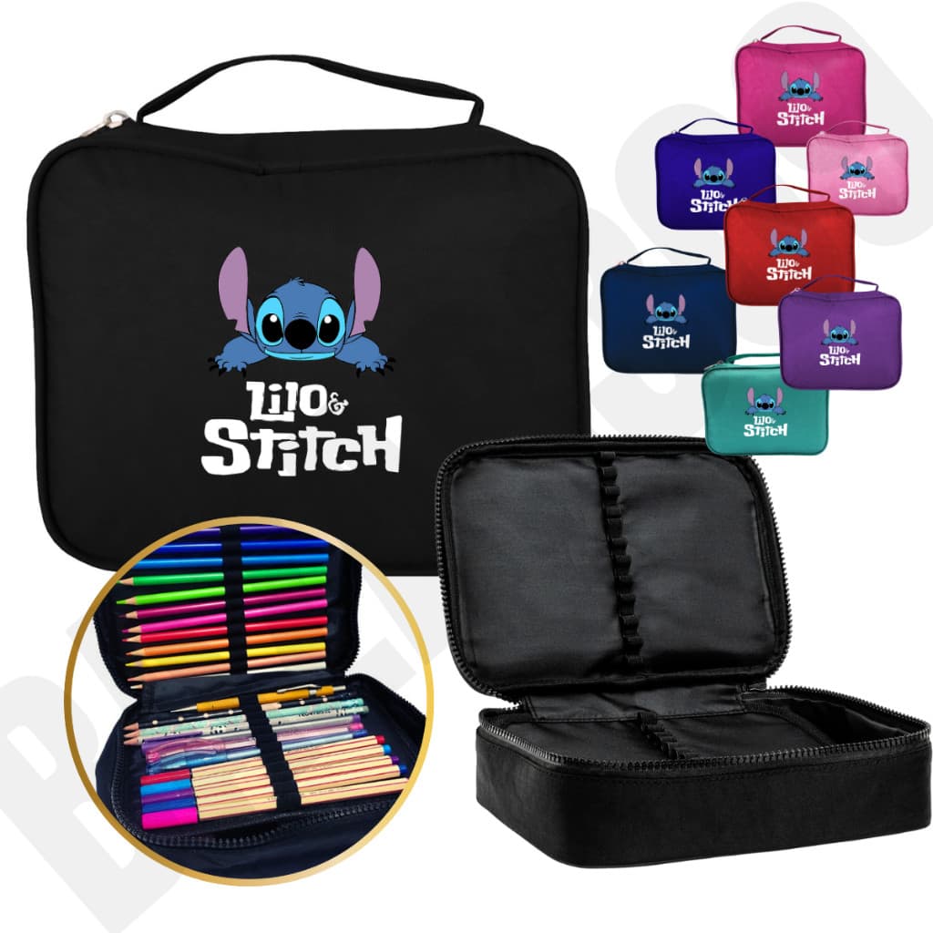 Estojo Box Lilo & Stitch 23 Divisórias Lápis Canetas Volta Às Aulas 2025 Diversas Cores