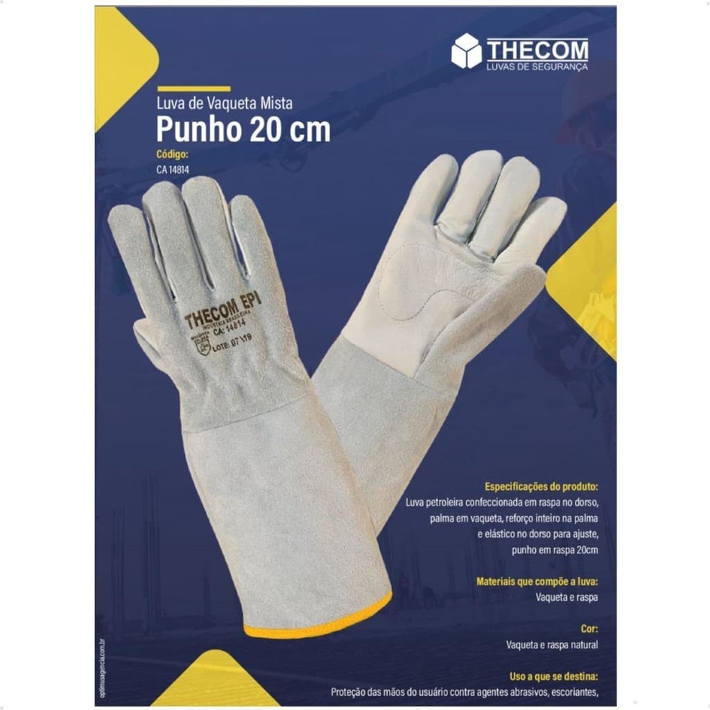 Luva de Vaqueta Raspa Cano Longo 20cm EPI CA 14814 – Proteção para Solda e Trabalho
