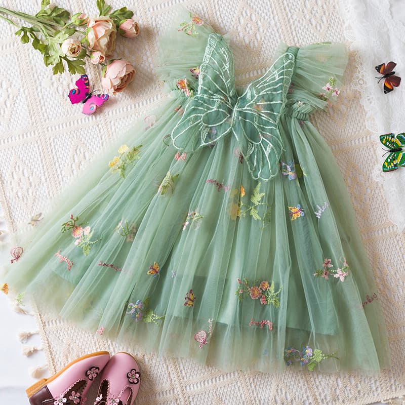 Lovely Girl Sling Butterfly Princesa Borboleta Tulle Dress Cute Flower Vestidos Verão Kids Party Vestido Para 0-5 Anos