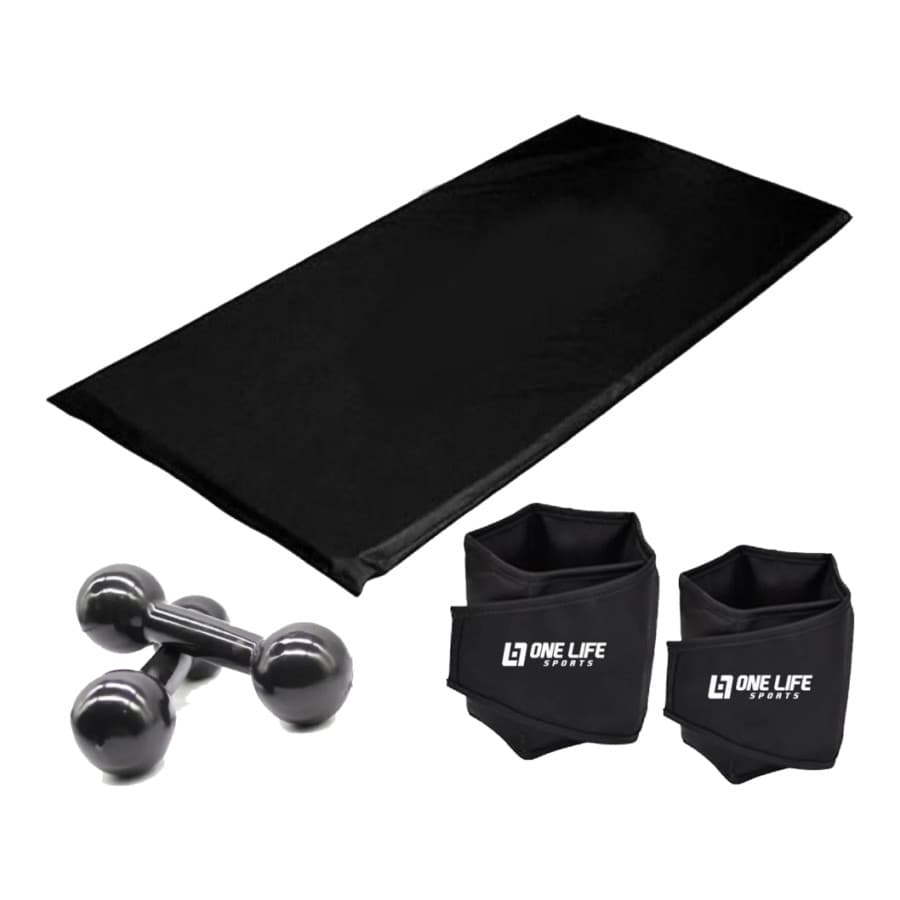 Kit  Aeróbico Em Casa - Par Caneleira 3 Kg + Colchonete + Par Halter Emborrachado 2Kg
