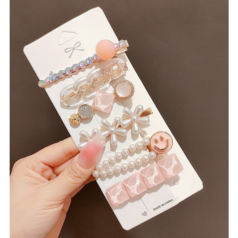 KIT 6 Clipes de Cabelo Pérola Cristal - Acessórios Femininos Elegantes