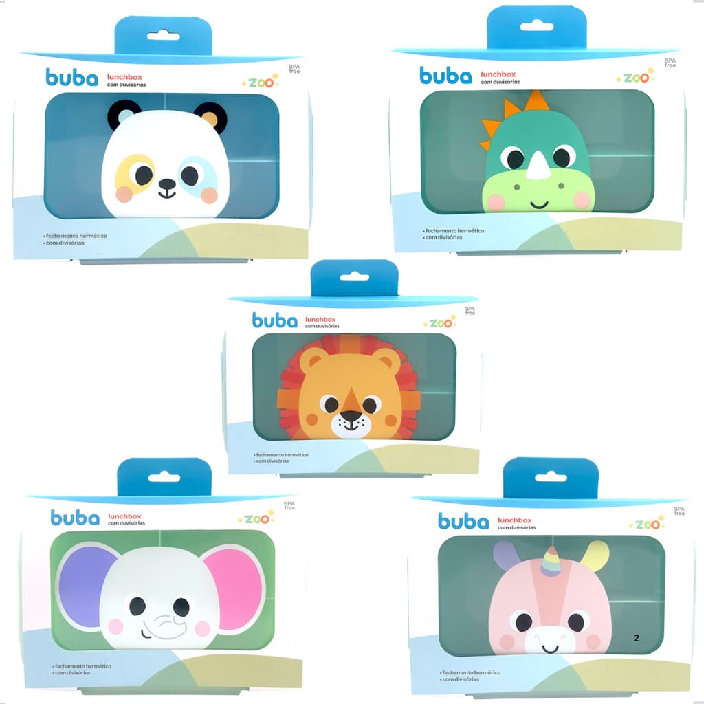 Pote LunchBox hermético com divisórias Buba Dourado Zoo colorido lanche marmita infantil lancheira