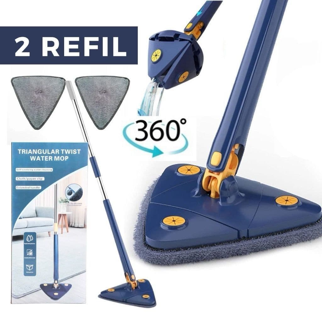 Esfregão Mop Triangulo Ajustável Giratório 360° Multiuso 2 Refil Rodo de Limpeza