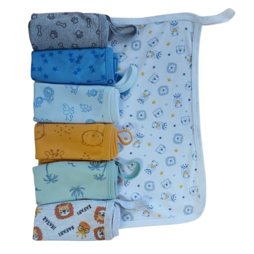 Kit sortido 5 panos de boca, babinha com prendedor de chupeta 100% algodão