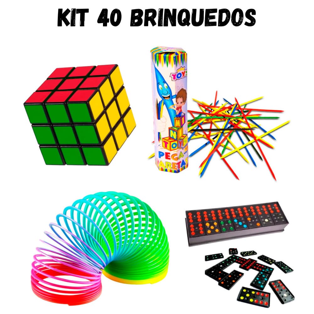 Kit 40 Brinquedos p/ Lembrancinha Sacolinha Surpresa Aniversário Infantil Dia das Crianças Cubo Mola