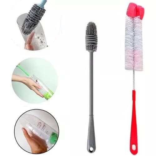 Kit 2 Escovas de Silicone P/ Lavar Louça Garrafa Copo Mamadeira Silicone e Nylon