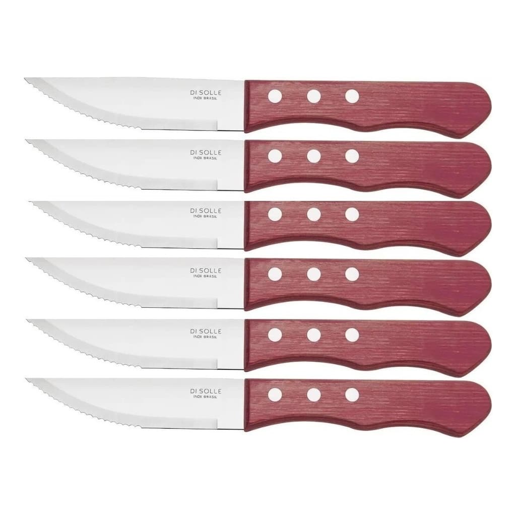 kit 6 Faca Inox Com Cabo Madeira Outback Churrascaria 24,5 Cm Cor Cinza/marrom