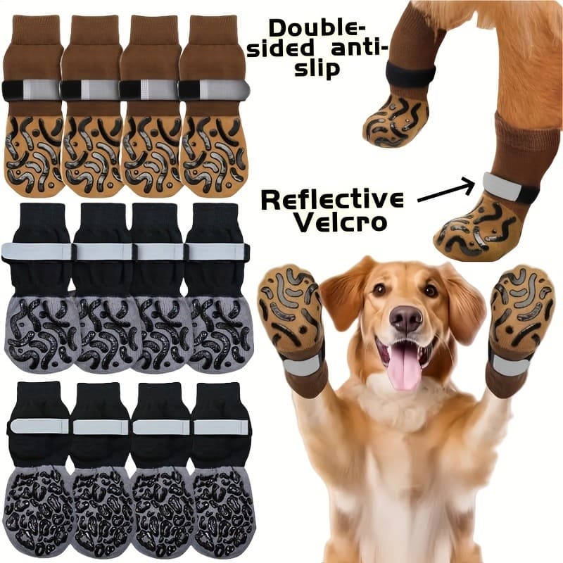 Conjunto de 4 peças de meias antiderrapantes para cães, adequadas para raças médias e grandes, com dupla face antiderrap